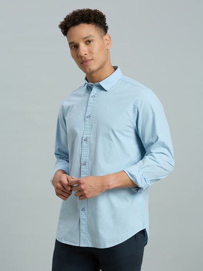 Men's Pure Cotton Plain Slim Fit Full Sleeve Casual Shirt - Blue