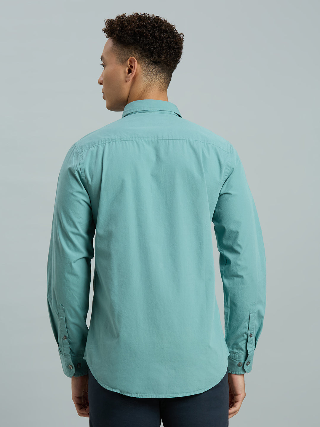 Green Solid Peached Cotton Slim Fit Casual Full Sleeve Shirt