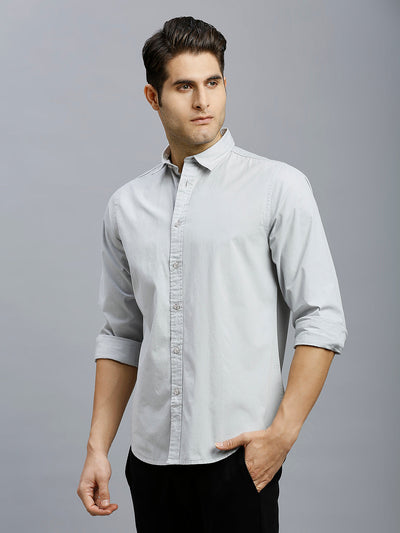 Grey Solid Peached Cotton Slim Fit Casual Full Sleeve Shirt