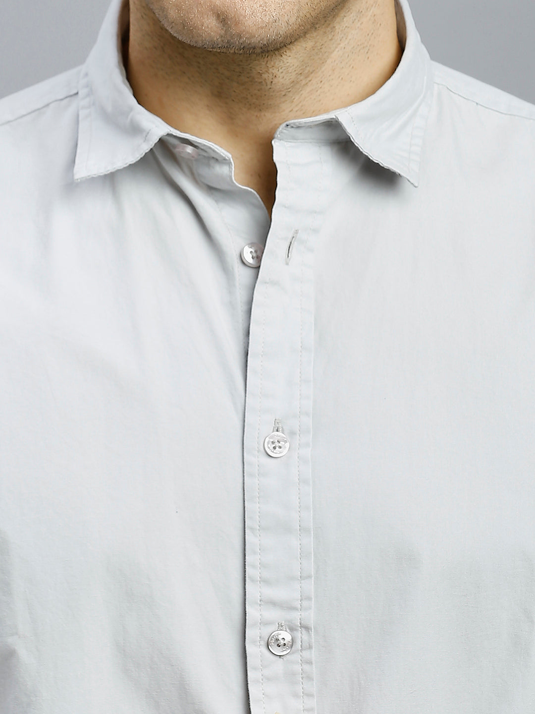 Grey Solid Peached Cotton Slim Fit Casual Full Sleeve Shirt