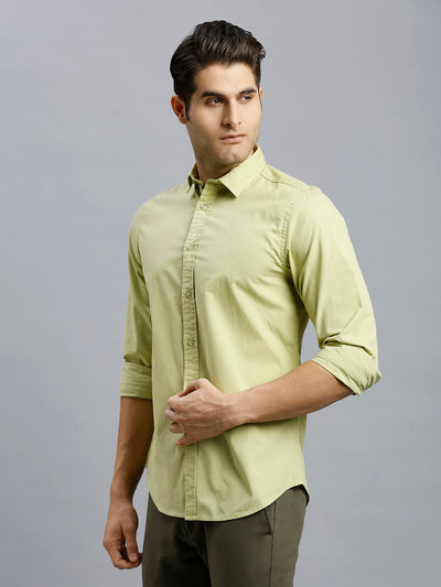 Moss Solid Peached Cotton Slim Fit Casual Full Sleeve Shirt