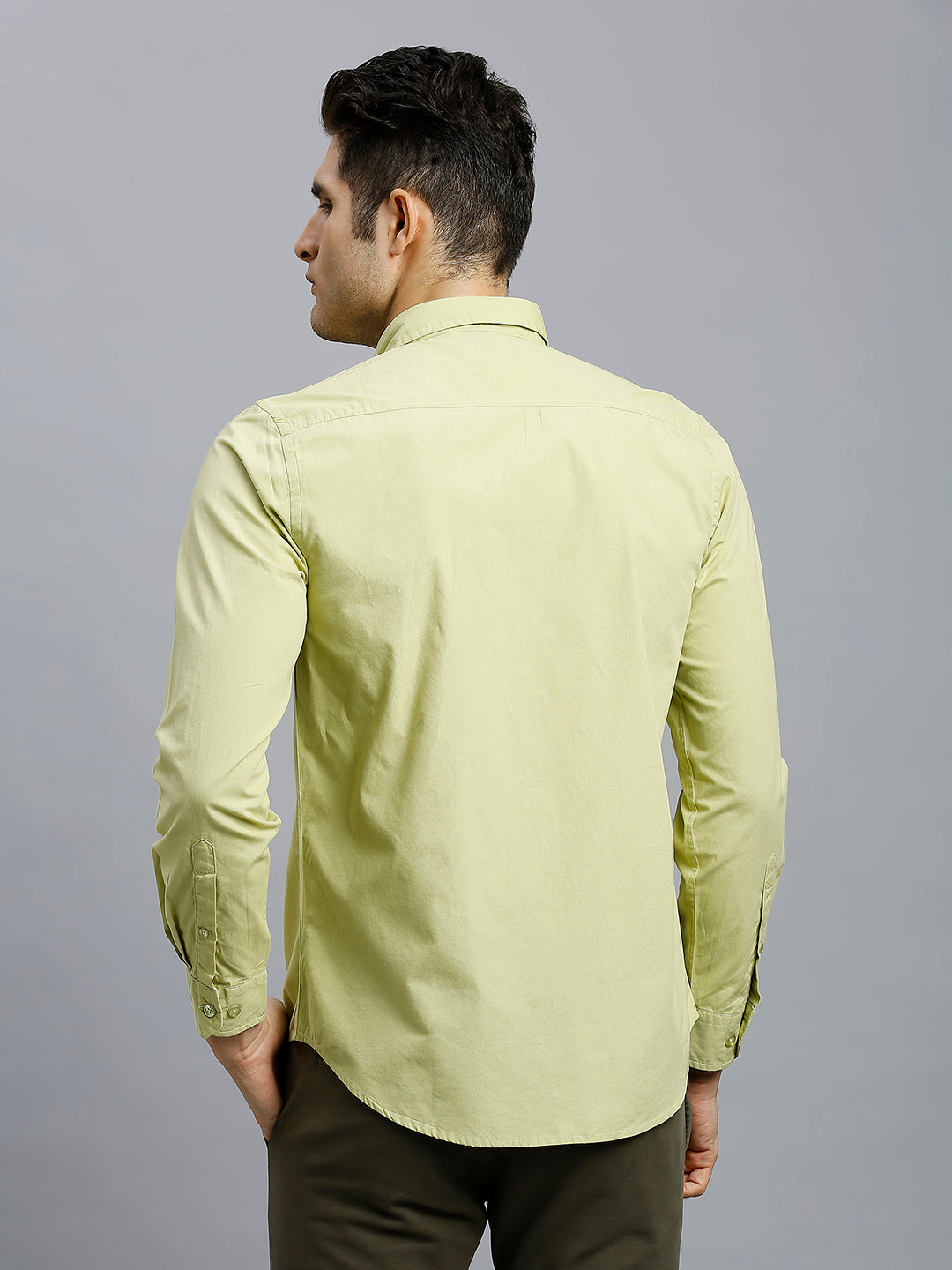Moss Solid Peached Cotton Slim Fit Casual Full Sleeve Shirt