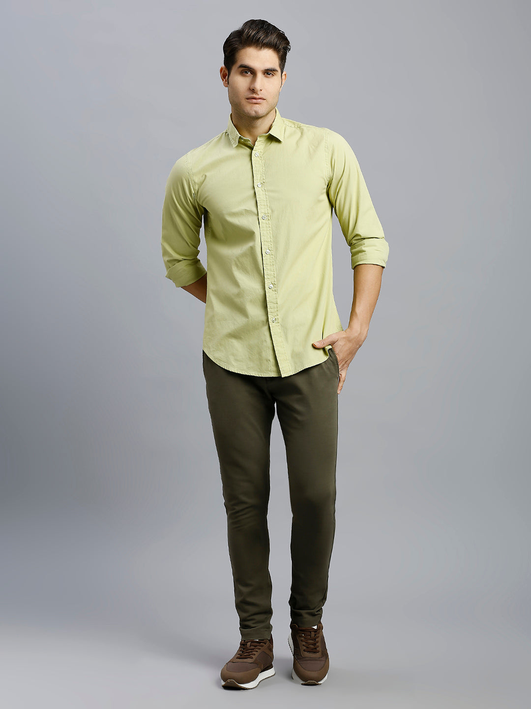 Moss Solid Peached Cotton Slim Fit Casual Full Sleeve Shirt