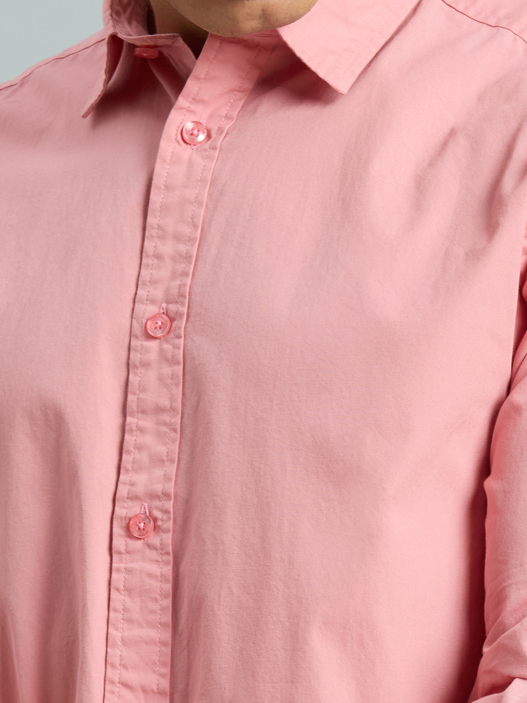 Pink Solid Peached Cotton Slim Fit Casual Full Sleeve Shirt