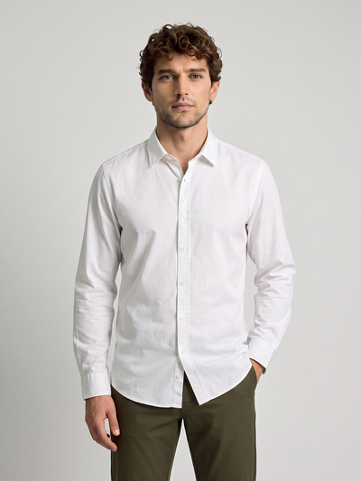 Men's Pure Cotton Solid Slim Fit Full Sleeve Casual Shirt - White