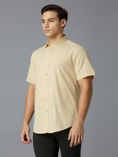 Men's Pure Cotton Plain Slim Fit Half Sleeve Casual Shirt - Brown