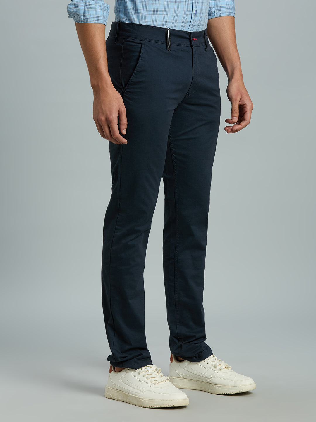 Navy Twill Cotton Elastane Tailor Fit Casual Open Bottom Chino
