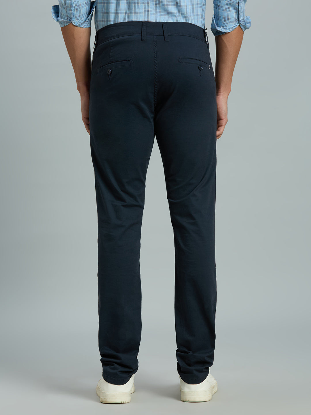 Navy Twill Cotton Elastane Tailor Fit Casual Open Bottom Chino