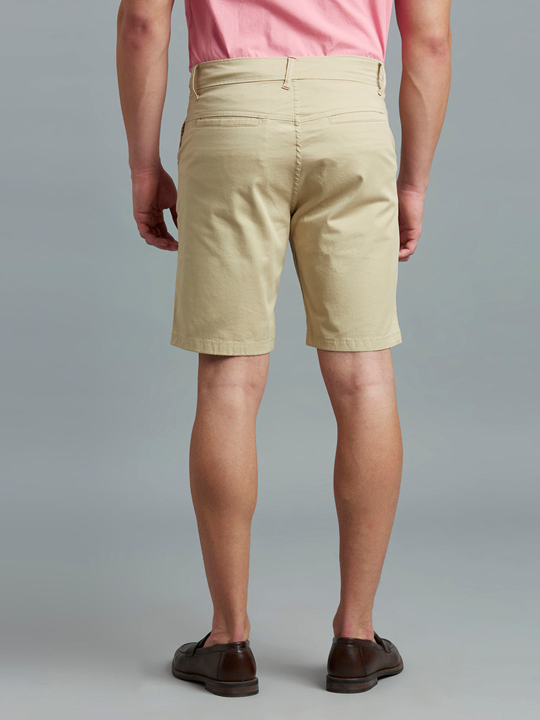 Beige Twill Cotton Spandex Tailor Fit Casual Closed Bottom Short