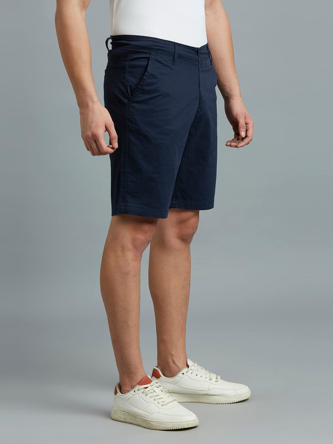 Navy Twill Cotton Spandex Tailor Fit Casual Closed Bottom Short