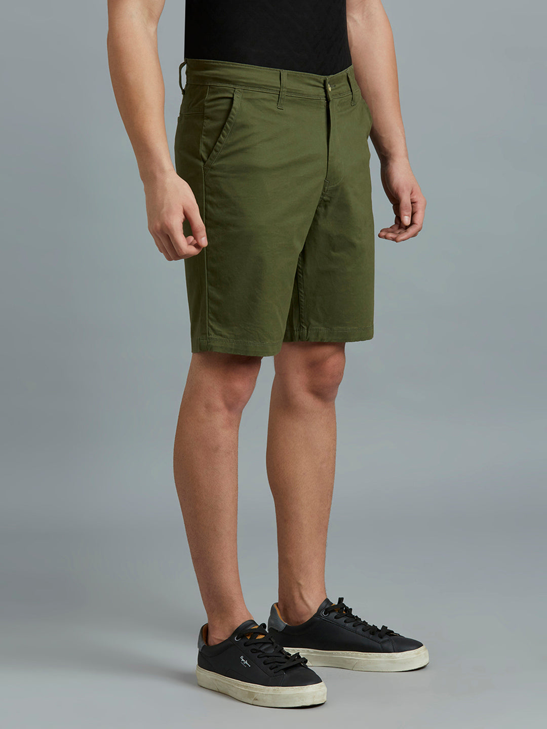 Olive Twill Cotton Spandex Tailor Fit Casual Closed Bottom Short