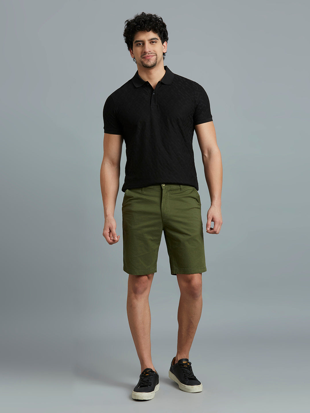 Olive Twill Cotton Spandex Tailor Fit Casual Closed Bottom Short