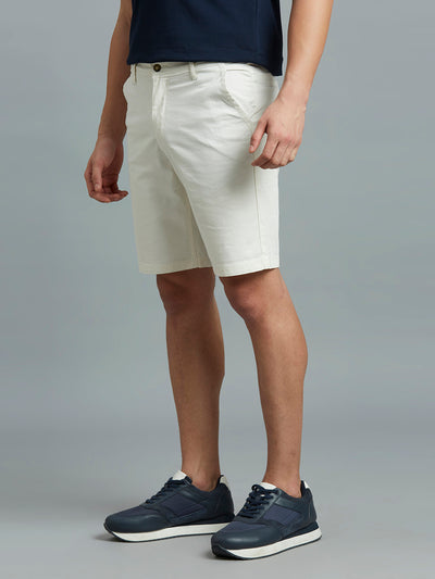 White Twill Cotton Spandex Tailor Fit Casual Closed Bottom Short