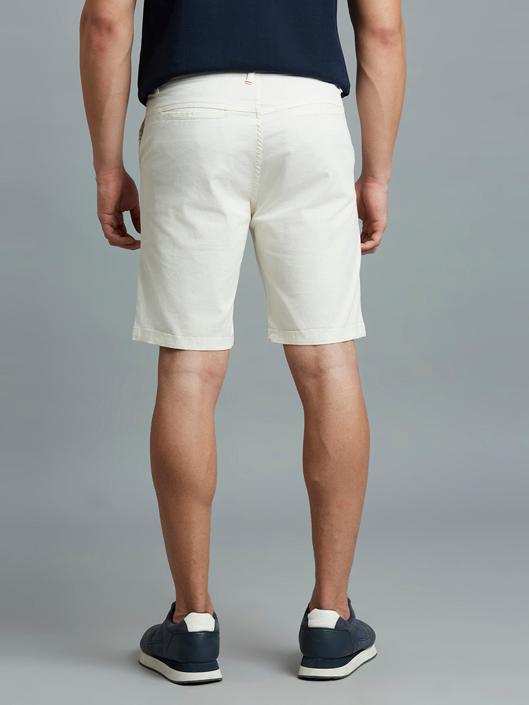 White Twill Cotton Spandex Tailor Fit Casual Closed Bottom Short