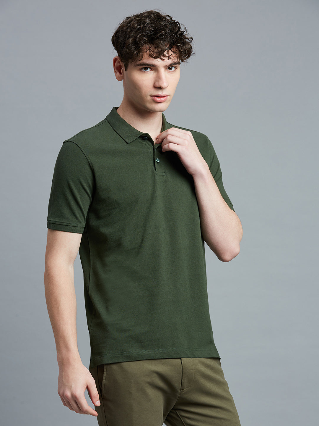 Bottle Green Pq Cotton Spandex Slim Fit Casual Half Sleeve T-Shirt