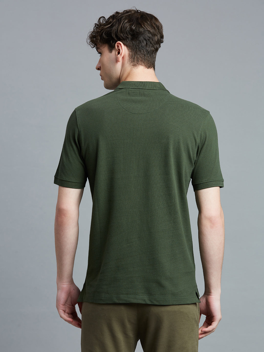 Bottle Green Pq Cotton Spandex Slim Fit Casual Half Sleeve T-Shirt