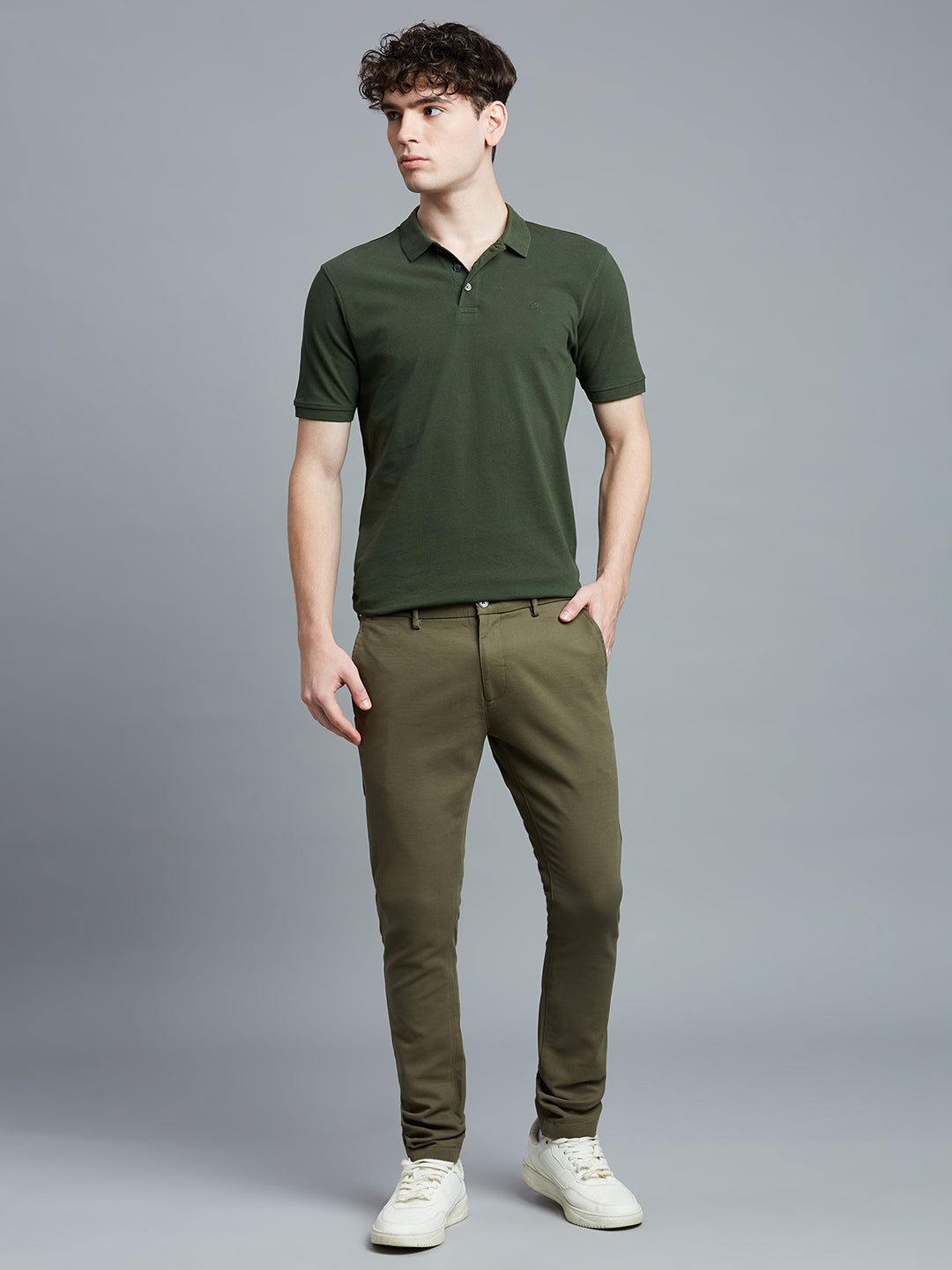 Bottle Green Pq Cotton Spandex Slim Fit Casual Half Sleeve T-Shirt