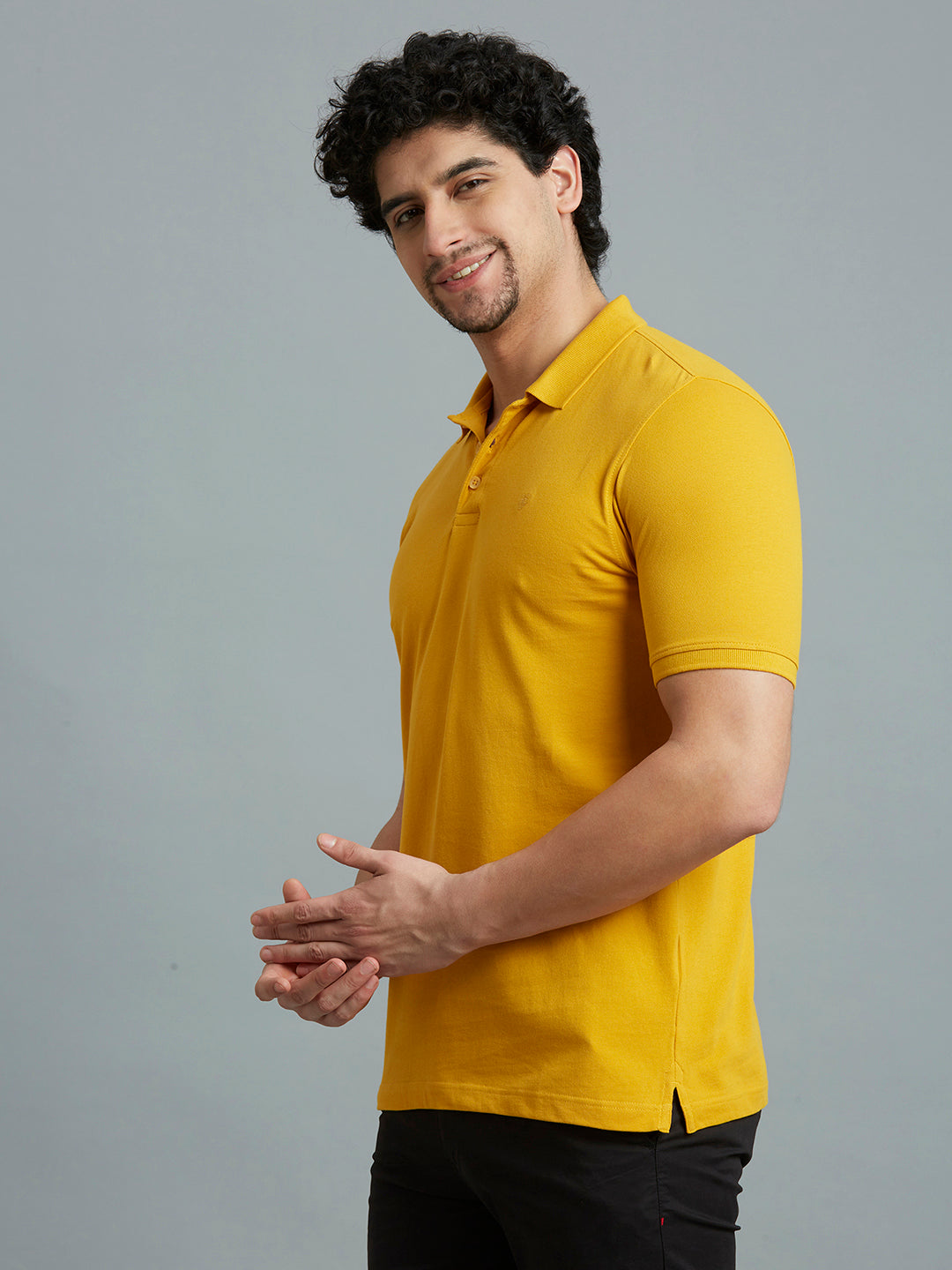 Golden Yellow Pq Cotton Spandex Slim Fit Casual Half Sleeve T-Shirt