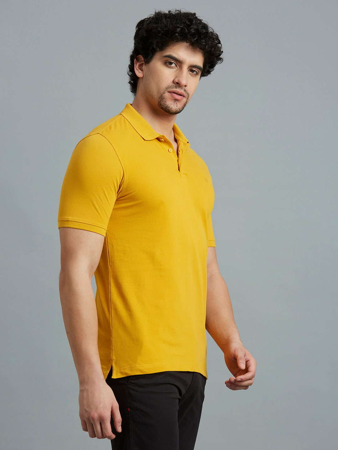 Golden Yellow Pq Cotton Spandex Slim Fit Casual Half Sleeve T-Shirt