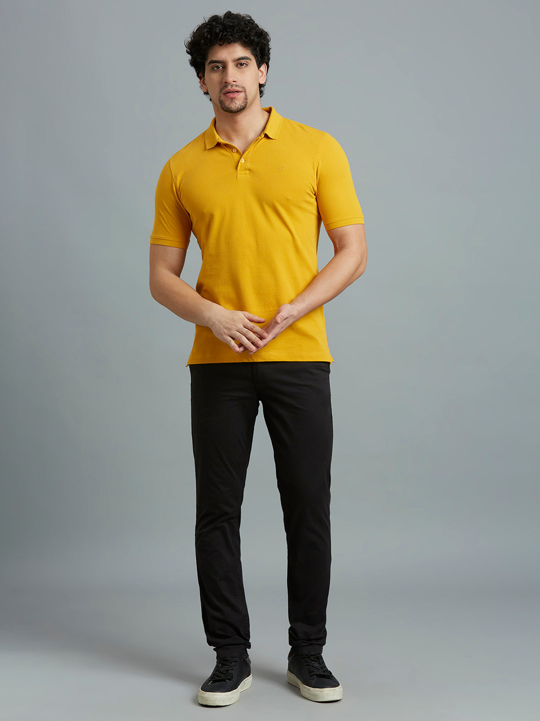 Golden Yellow Pq Cotton Spandex Slim Fit Casual Half Sleeve T-Shirt