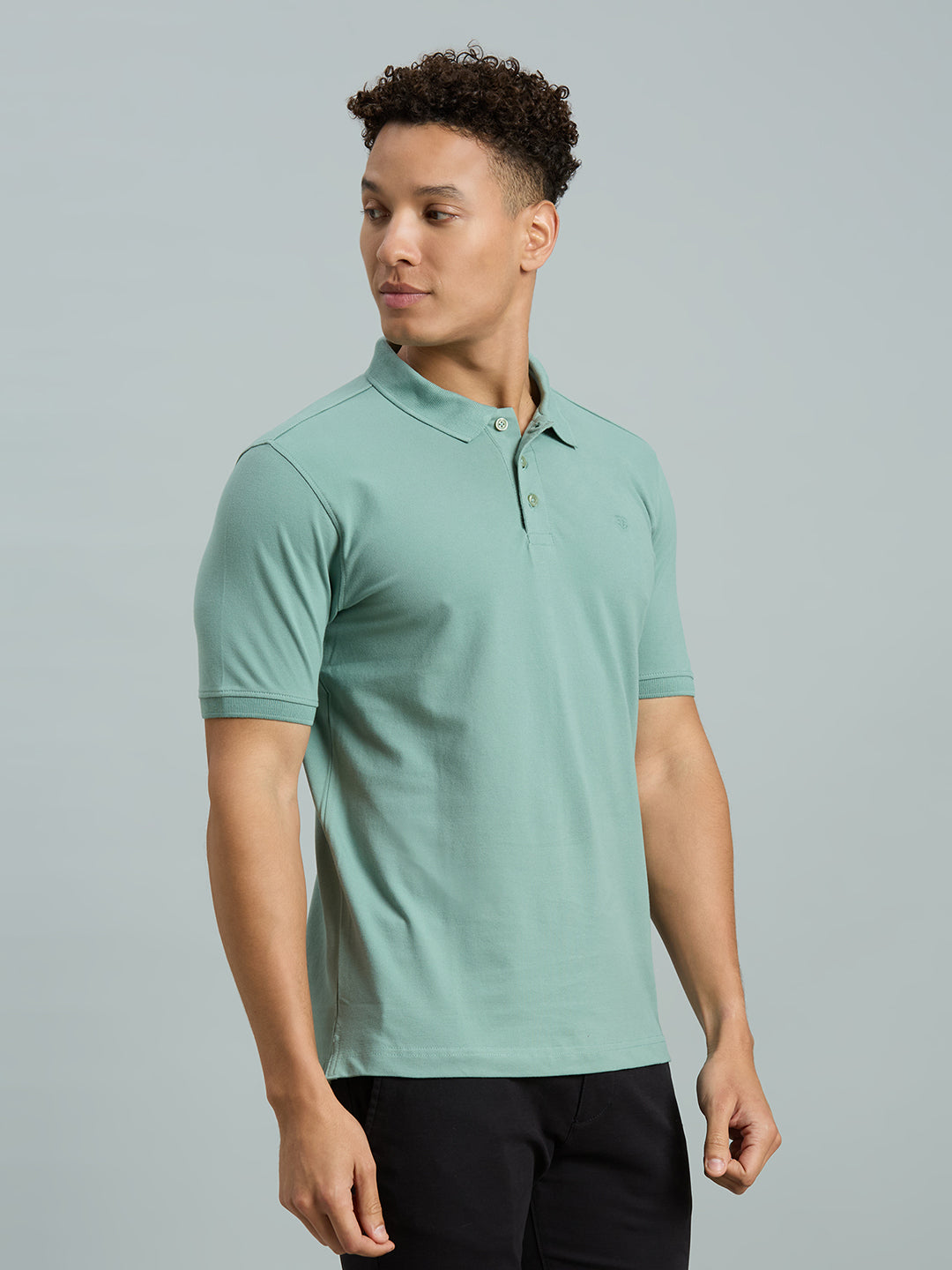 Green Fig Pq Cotton Spandex Slim Fit Casual Half Sleeve T-Shirt