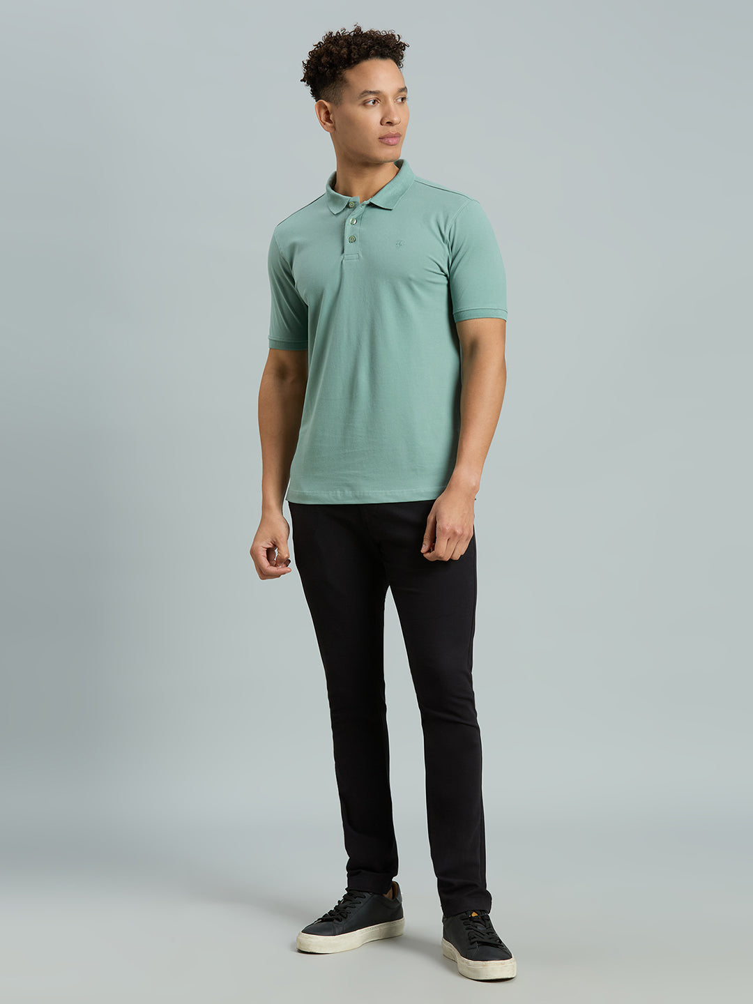 Green Fig Pq Cotton Spandex Slim Fit Casual Half Sleeve T-Shirt
