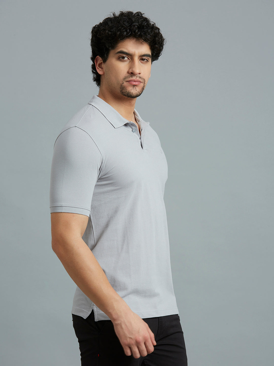 Light Grey Pq Cotton Spandex Slim Fit Casual Half Sleeve T-Shirt