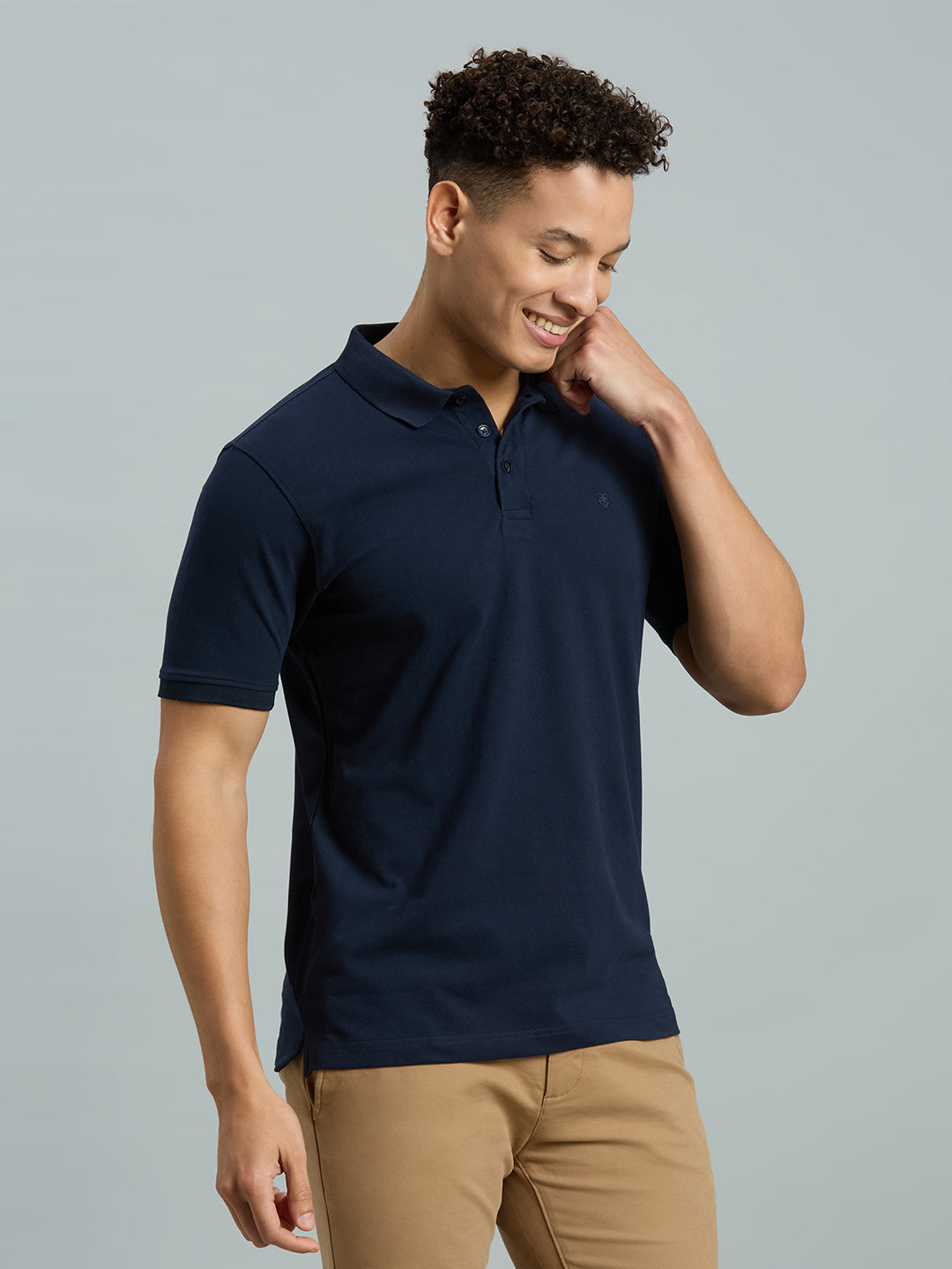 Navy Pq Cotton Spandex Slim Fit Casual Half Sleeve T-Shirt