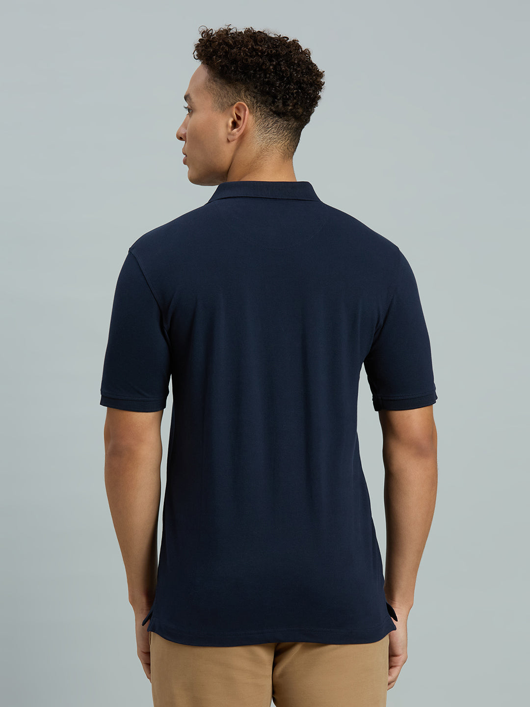Navy Pq Cotton Spandex Slim Fit Casual Half Sleeve T-Shirt