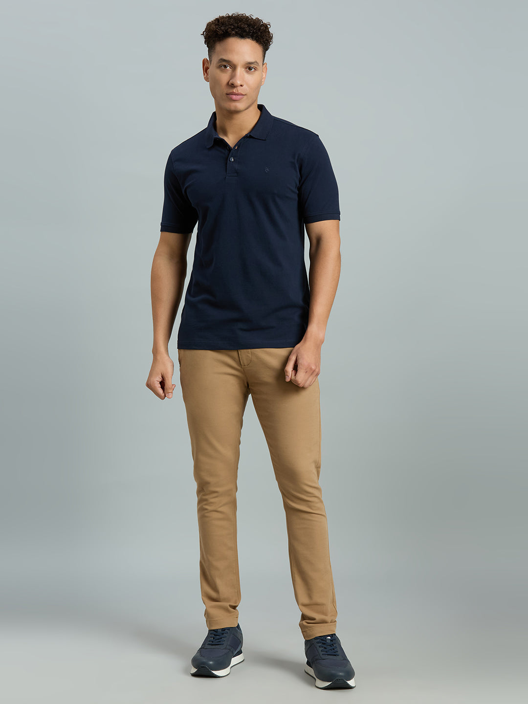 Navy Pq Cotton Spandex Slim Fit Casual Half Sleeve T-Shirt