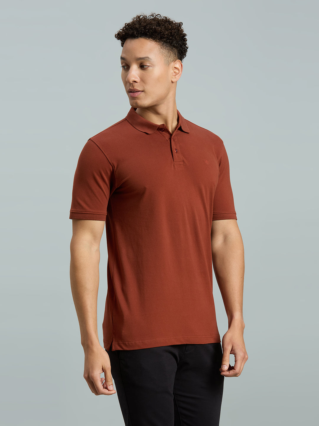 Rust Pq Cotton Spandex Slim Fit Casual Half Sleeve T-Shirt