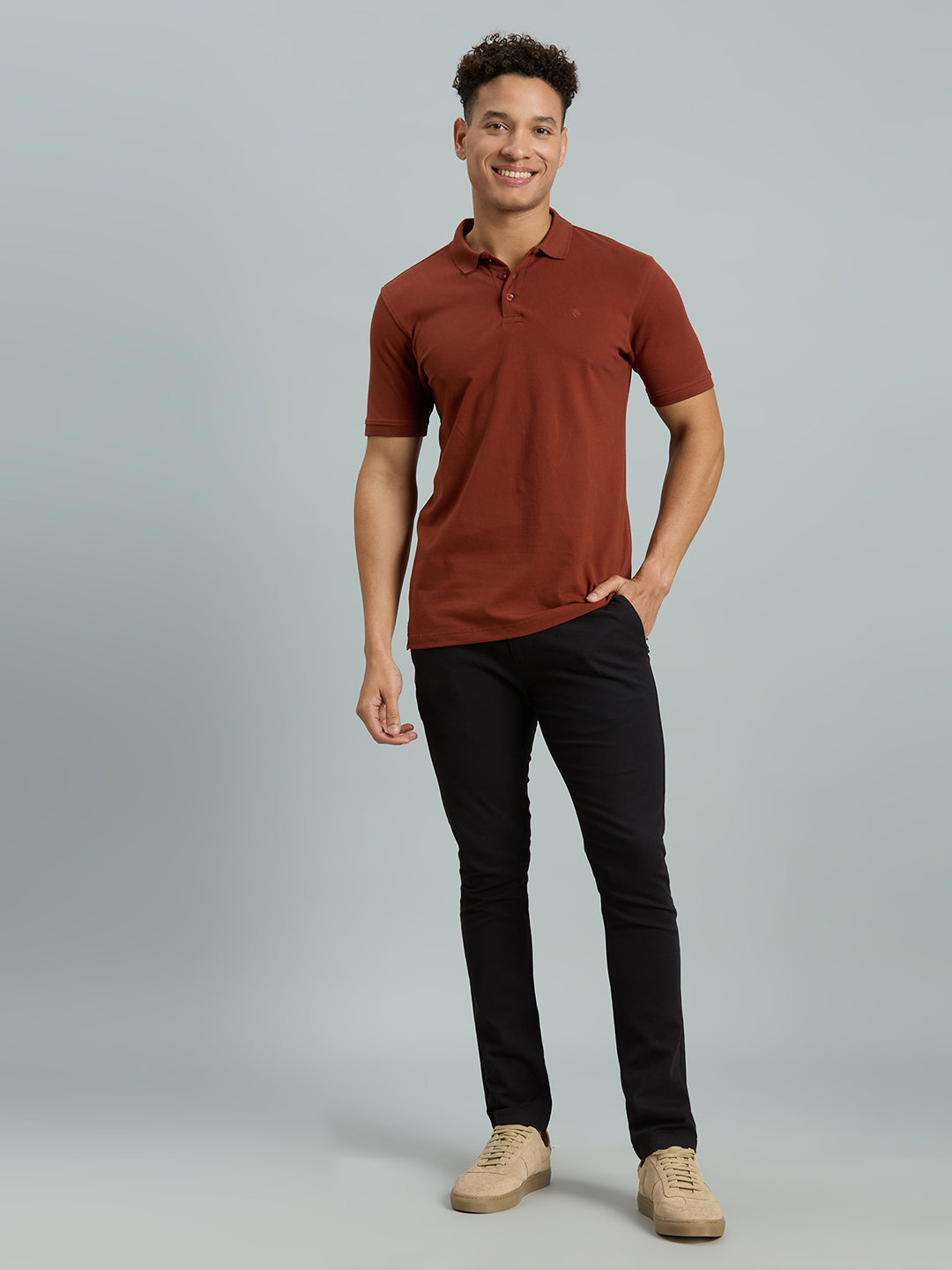 Rust Pq Cotton Spandex Slim Fit Casual Half Sleeve T-Shirt
