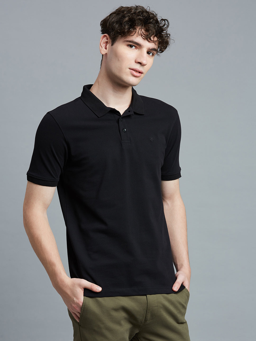 Black Pq Cotton Spandex Slim Fit Casual Half Sleeve T-Shirt