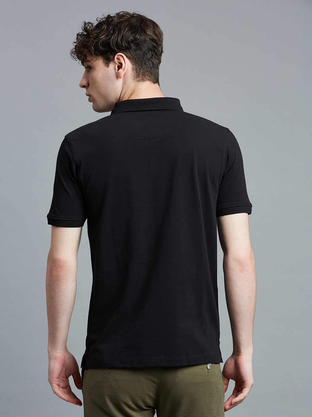 Black Pq Cotton Spandex Slim Fit Casual Half Sleeve T-Shirt