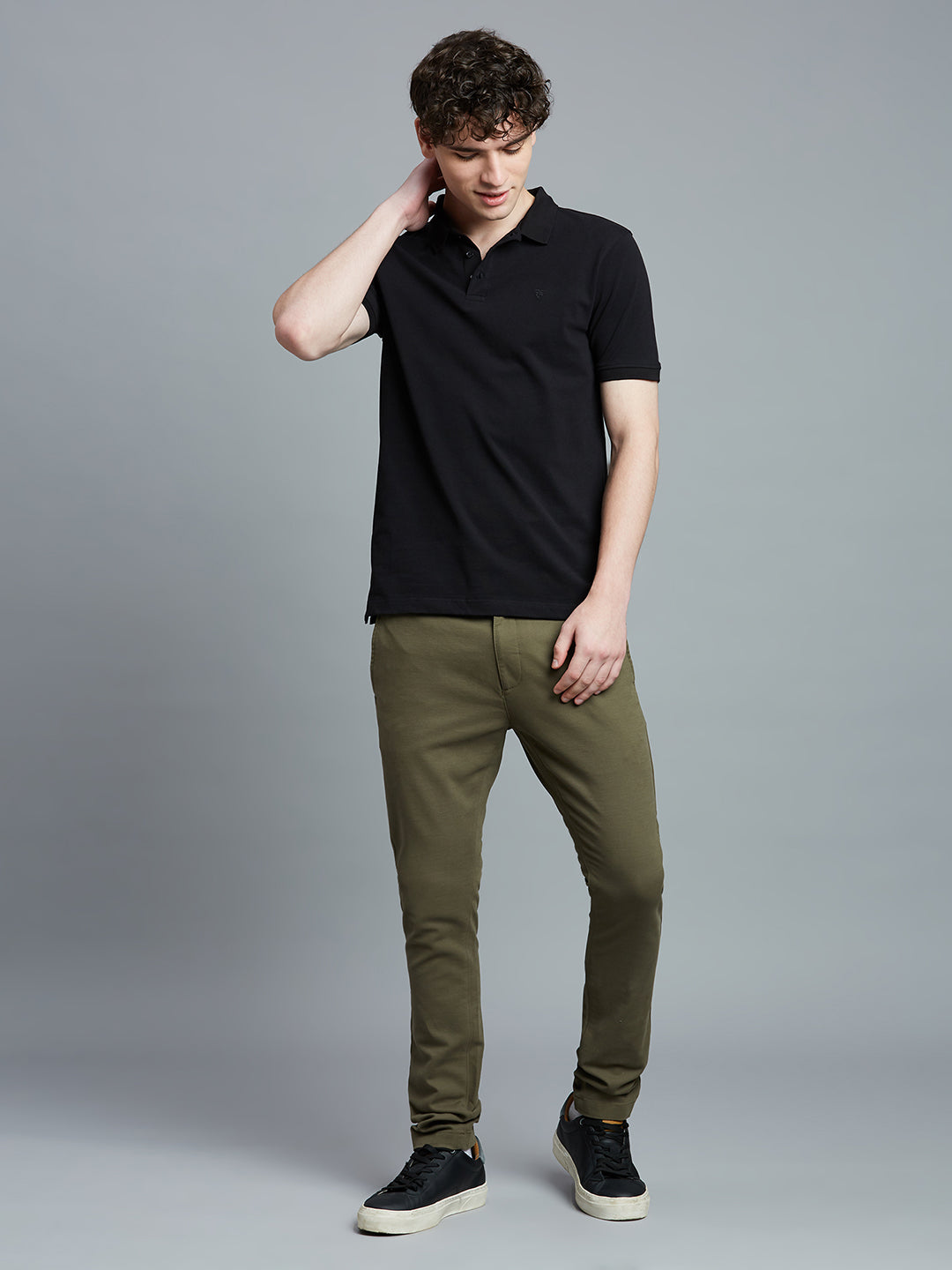 Black Pq Cotton Spandex Slim Fit Casual Half Sleeve T-Shirt