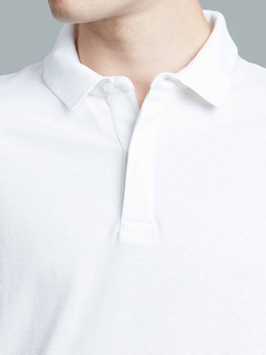 Chic White Jacquard 100% Cotton Slim Fit Casual Half Sleeve T-Shirt