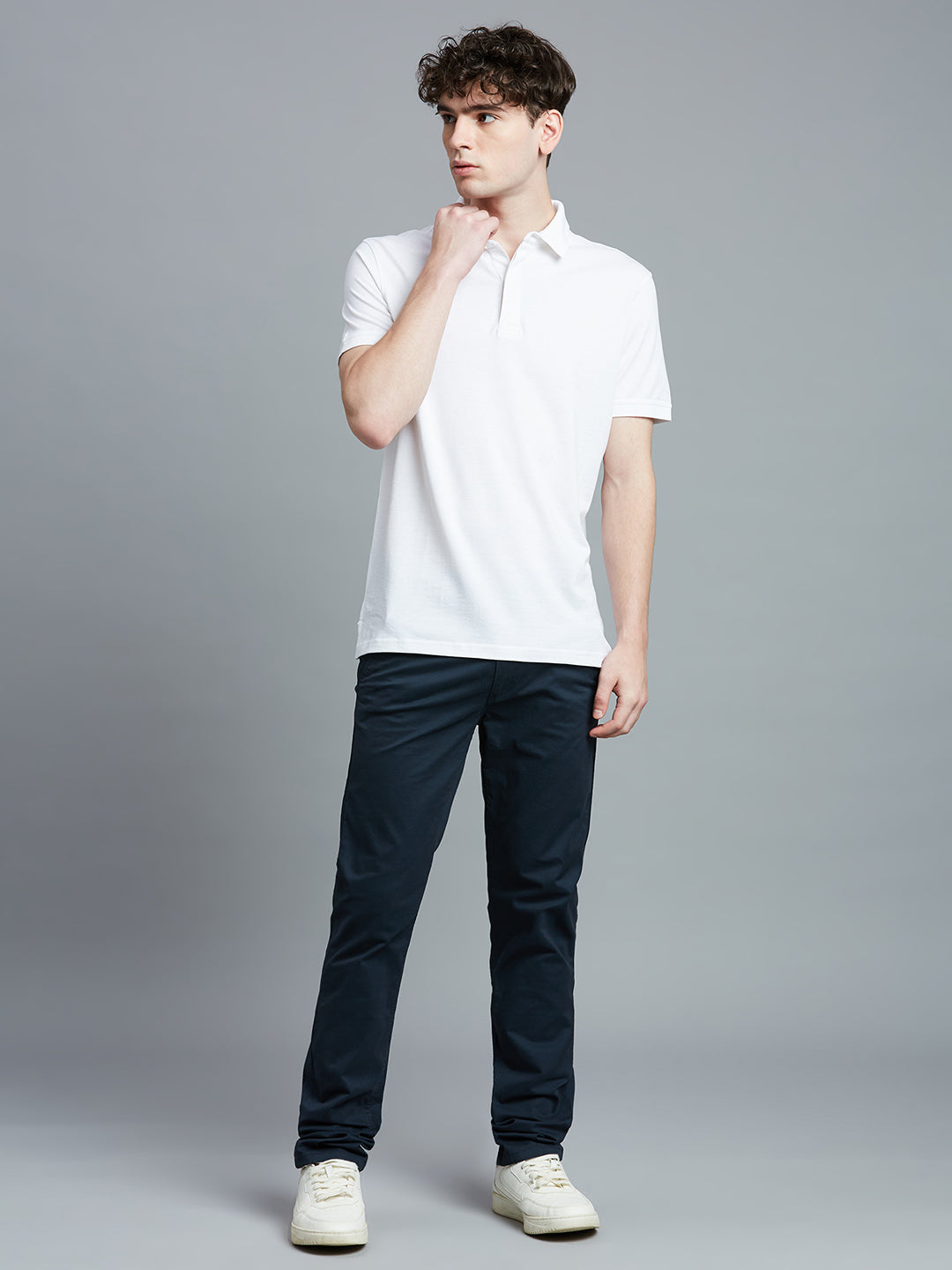 Chic White Jacquard 100% Cotton Slim Fit Casual Half Sleeve T-Shirt