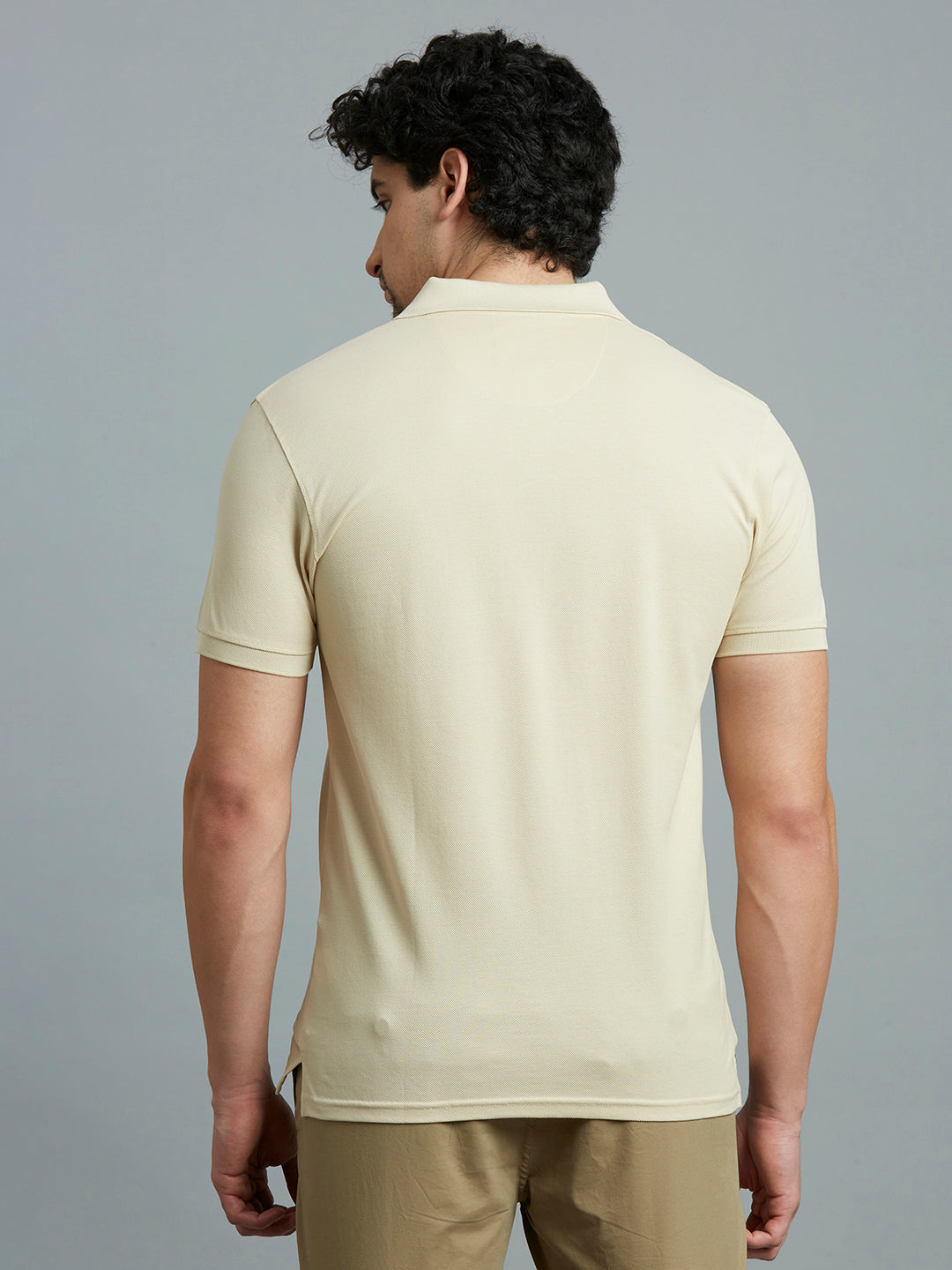 Beige Pq 100% Cotton Slim Fit Casual Half Sleeve T-Shirt
