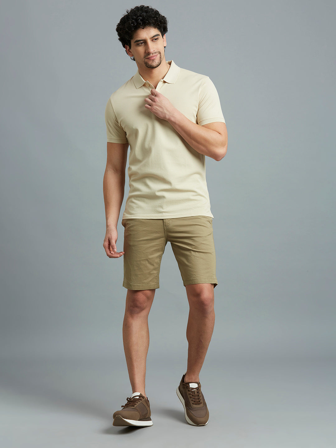 Beige Pq 100% Cotton Slim Fit Casual Half Sleeve T-Shirt