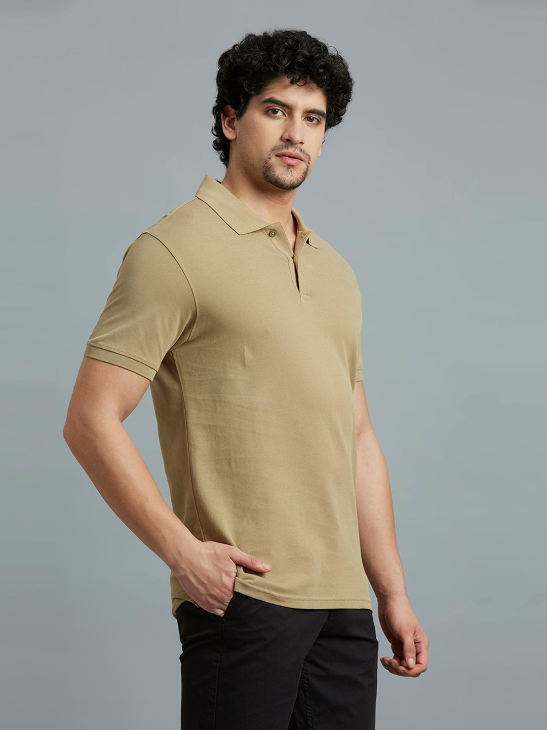 Light Brown Pq 100% Cotton Slim Fit Casual Half Sleeve T-Shirt