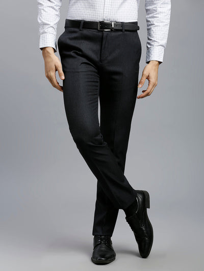 Modern Black Plain Poly Viscose Elastane Tailor Fit Formal Cross Pocket Trouser