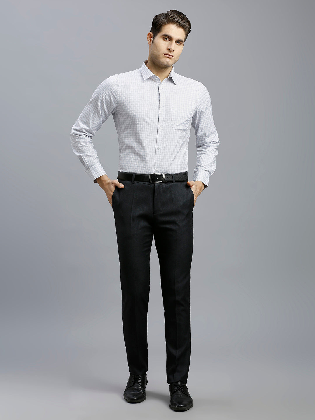 Modern Black Plain Poly Viscose Elastane Tailor Fit Formal Cross Pocket Trouser