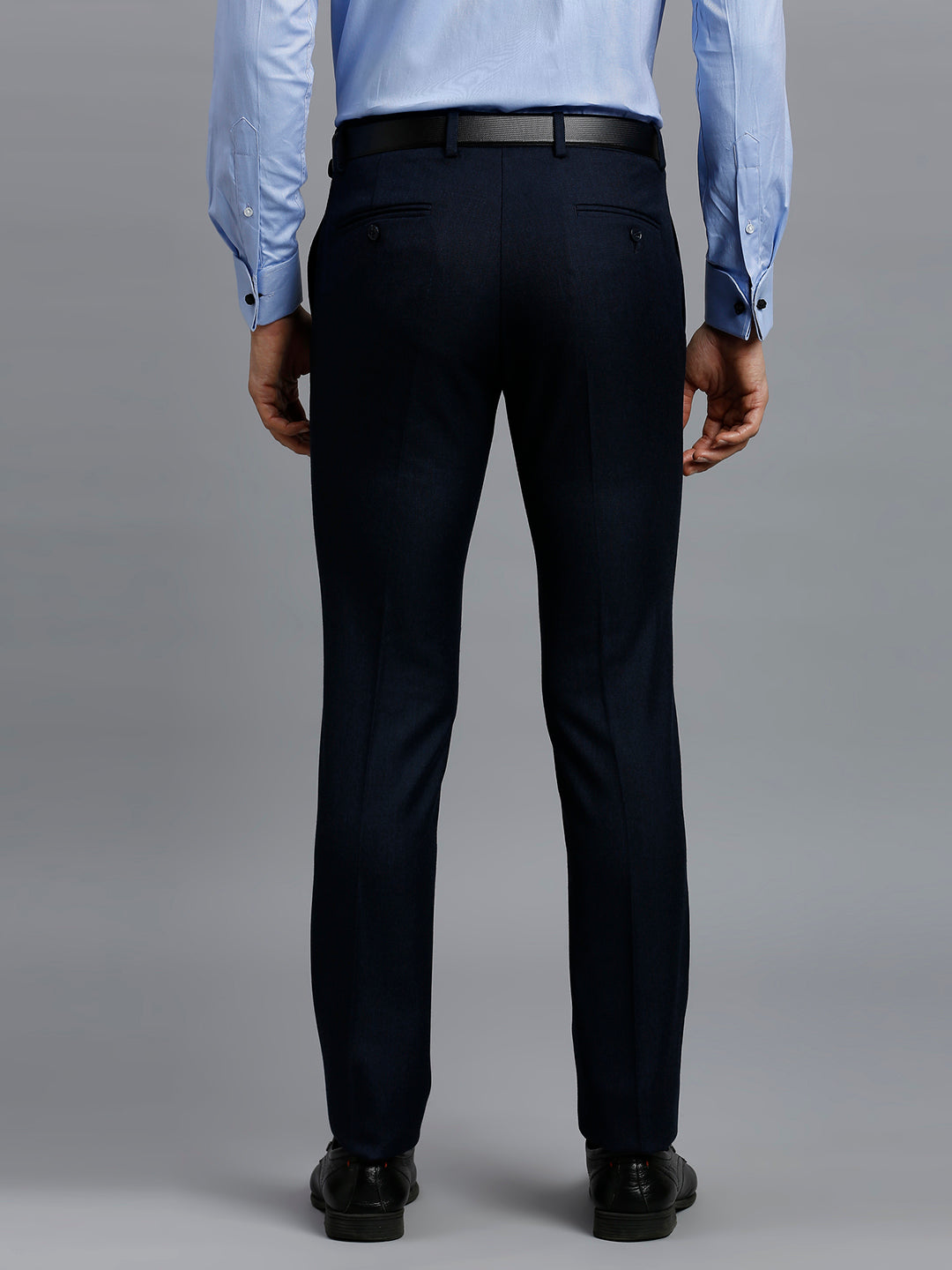 Premium Navy Plain Poly Viscose Elastane Tailor Fit Formal Cross Pocket Trouser