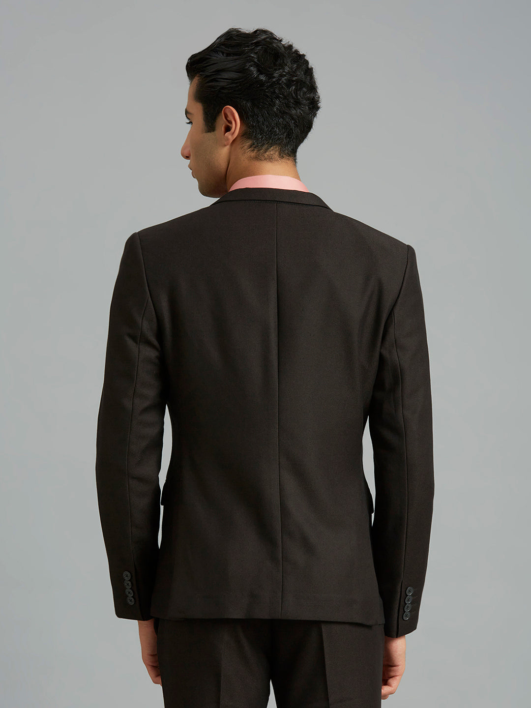 Superior Black Dobby Y/D Poly Viscose Elastane Tailor Fit Formal Full Sleeve Blazers