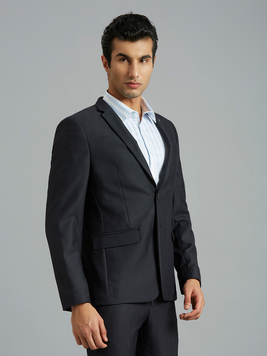 Charcoal Dobby Y/D Poly Viscose Elastane Tailor Fit Formal Full Sleeve Blazers