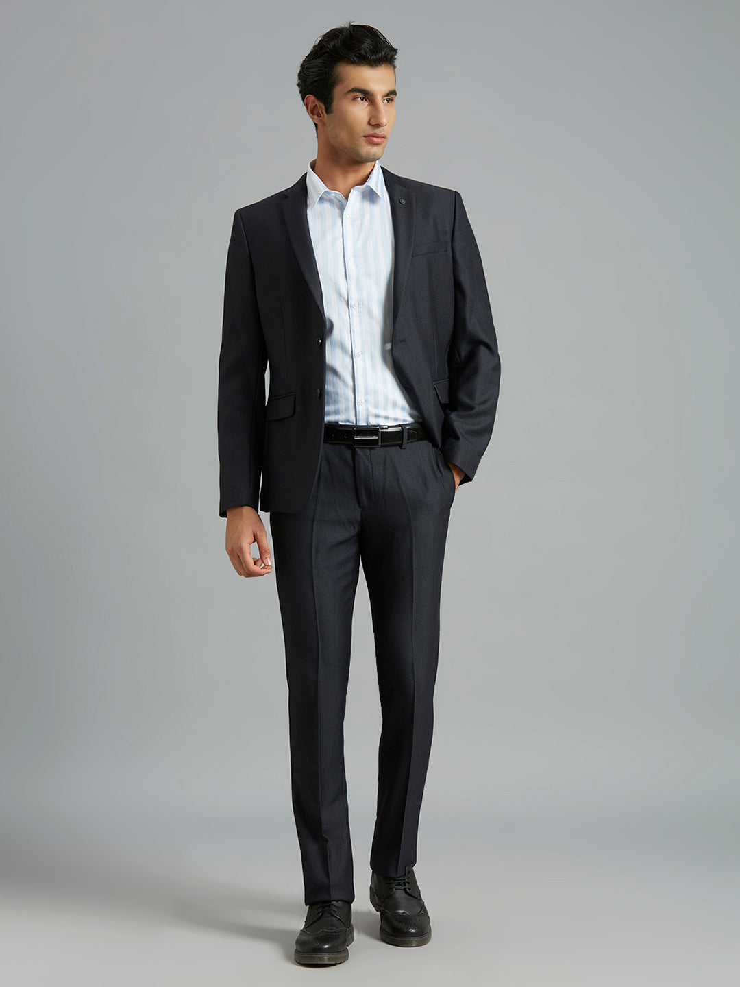 Charcoal Dobby Y/D Poly Viscose Elastane Tailor Fit Formal Full Sleeve Blazers