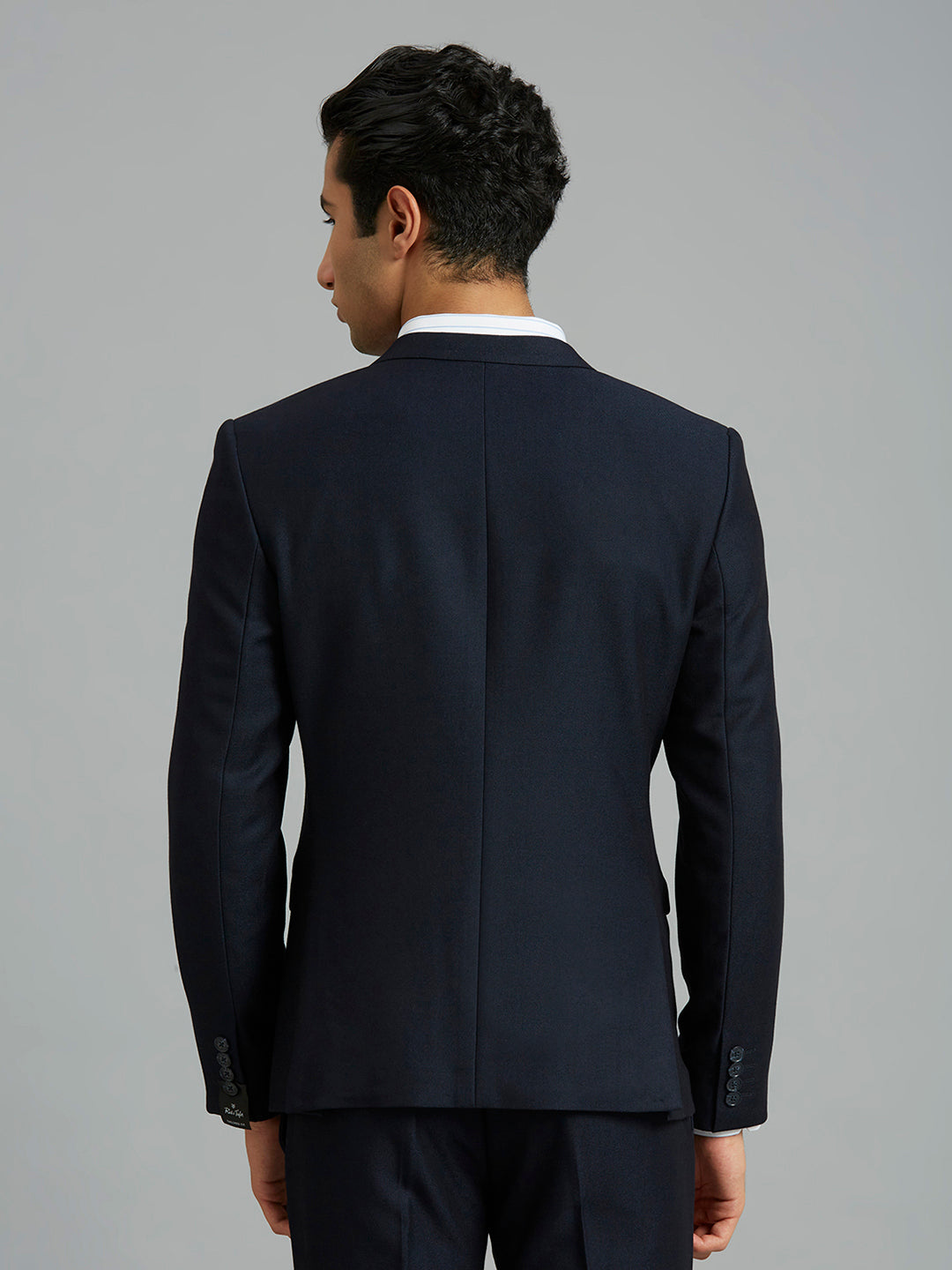 Navy Dobby Y/D Poly Viscose Elastane Tailor Fit Formal Full Sleeve Blazers