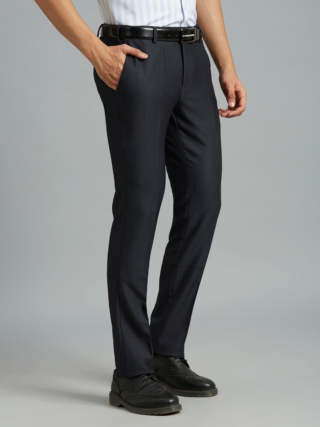 Black Dobby Y/D Poly Viscose Elastane Auto Fit Formal Cross Pocket Trousers