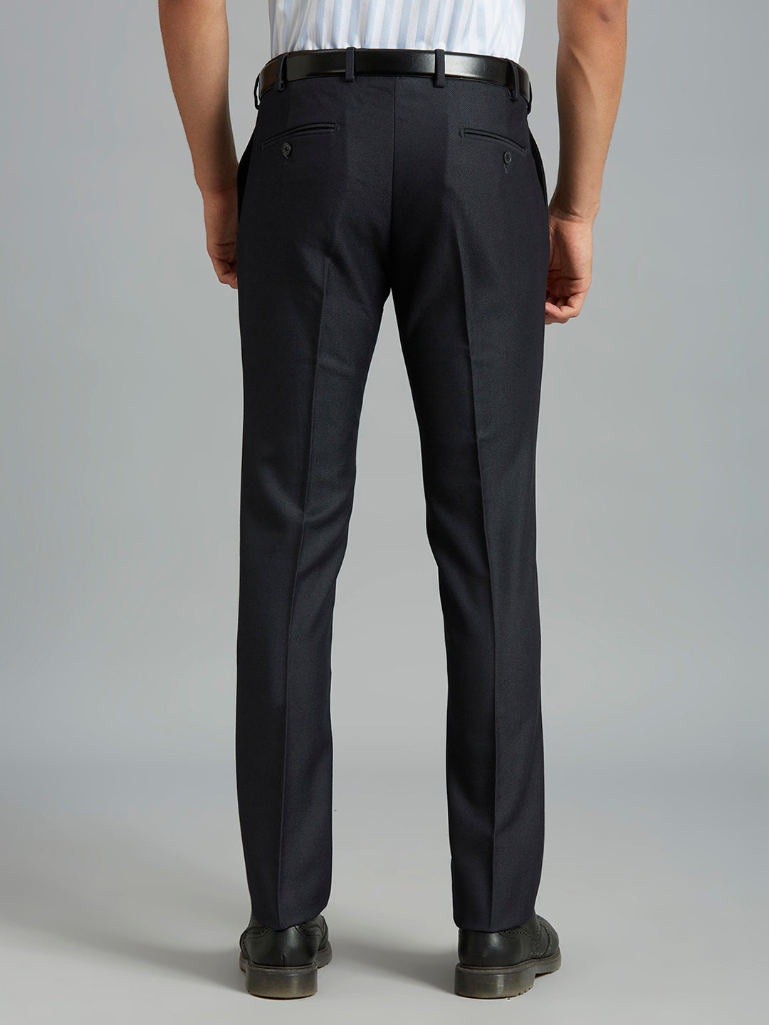 Black Dobby Y/D Poly Viscose Elastane Auto Fit Formal Cross Pocket Trousers