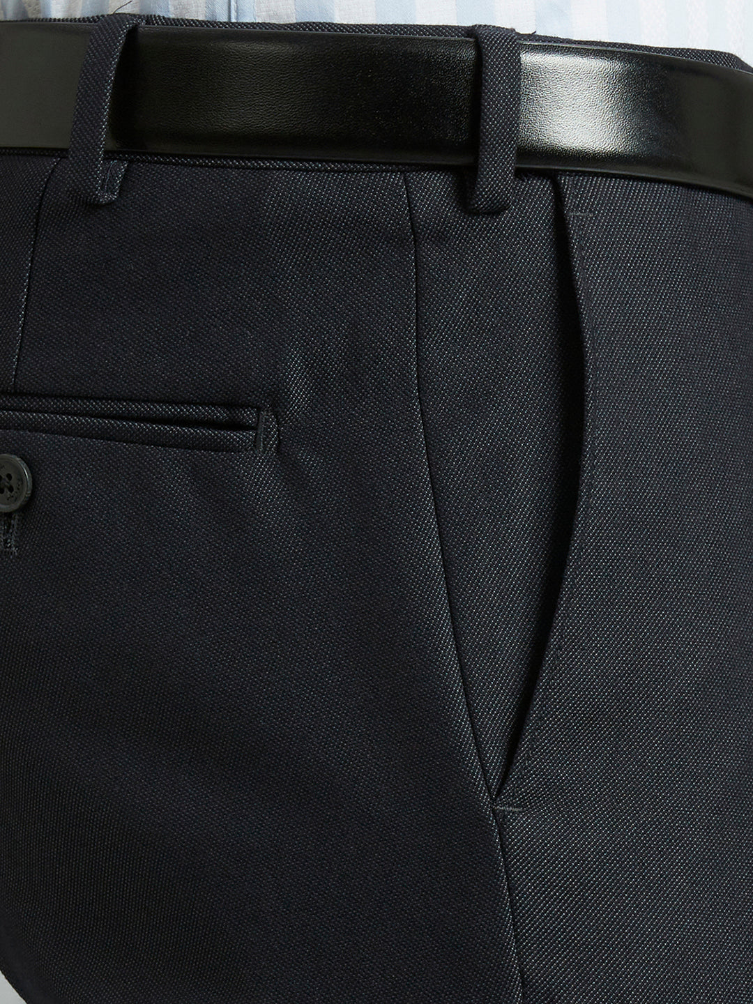 Black Dobby Y/D Poly Viscose Elastane Auto Fit Formal Cross Pocket Trousers